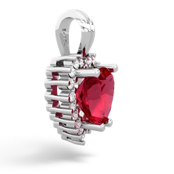 Lab Ruby Sparkling Halo Heart 14K White Gold pendant P0391