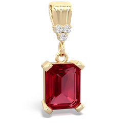 Lab Ruby Art Deco Dangle 14K Yellow Gold pendant P1937