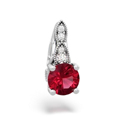 Lab Ruby Antique Elegance 14K White Gold pendant P3100