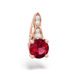 Lab Ruby Antique Elegance 14K Rose Gold pendant P3100