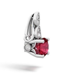 Lab Ruby Antique Elegance 14K White Gold pendant P3100