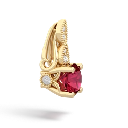 Lab Ruby Antique Elegance 14K Yellow Gold pendant P3100