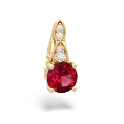 Lab Ruby Antique Elegance 14K Yellow Gold pendant P3100