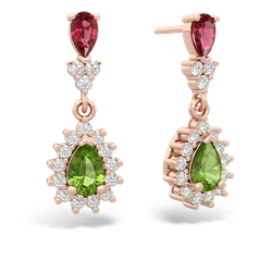 Lab Ruby Halo Pear Dangle 14K Rose Gold earrings E1882