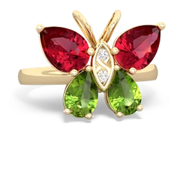 Lab Ruby Butterfly 14K Yellow Gold ring R2215