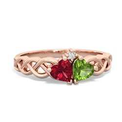 Lab Ruby Heart To Heart Braid 14K Rose Gold ring R5870