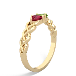 Lab Ruby Heart To Heart Braid 14K Yellow Gold ring R5870