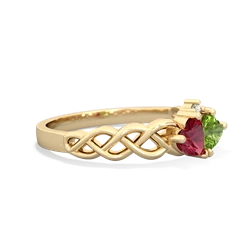 Lab Ruby Heart To Heart Braid 14K Yellow Gold ring R5870