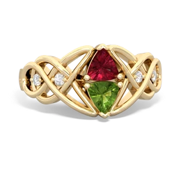 Lab Ruby Keepsake Celtic Knot 14K Yellow Gold ring R5300