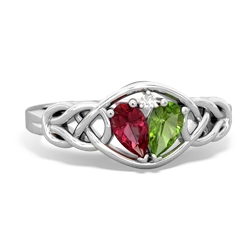 Lab Ruby Celtic Love Knot 14K White Gold ring R5420