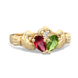 Lab Ruby 'Our Heart' Claddagh 14K Yellow Gold ring R2388