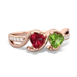 Lab Ruby Side By Side 14K Rose Gold ring R3090