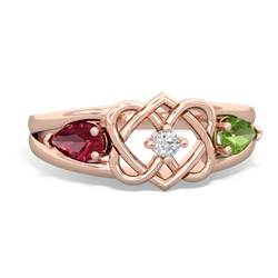 Lab Ruby Hearts Intertwined 14K Rose Gold ring R5880