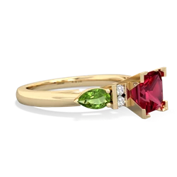 Lab Ruby 6Mm Princess Eternal Embrace Engagement 14K Yellow Gold ring C2002