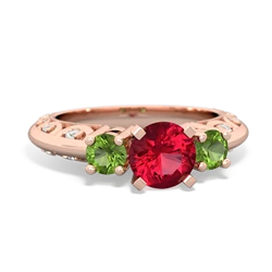 Lab Ruby Art Deco Eternal Embrace Engagement 14K Rose Gold ring C2003