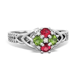 Lab Ruby Celtic Knot Cluster Engagement 14K White Gold ring R26443RD