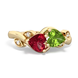 Lab Ruby Floral Elegance 14K Yellow Gold ring R5790