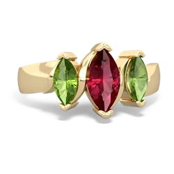 Lab Ruby Three Peeks 14K Yellow Gold ring R2433