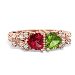 Lab Ruby Diamond Butterflies 14K Rose Gold ring R5601