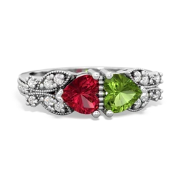 Lab Ruby Diamond Butterflies 14K White Gold ring R5601