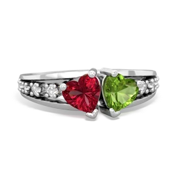 Lab Ruby Heart To Heart 14K White Gold ring R3342