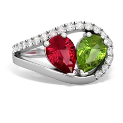 Lab Ruby Nestled Heart Keepsake 14K White Gold ring R5650