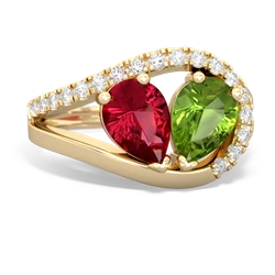 Lab Ruby Nestled Heart Keepsake 14K Yellow Gold ring R5650