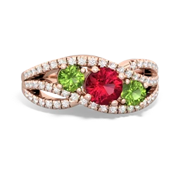 Lab Ruby Three Stone Aurora 14K Rose Gold ring R3080