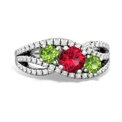 Lab Ruby Three Stone Aurora 14K White Gold ring R3080