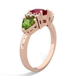 Lab Ruby Antique Style Three Stone 14K Rose Gold ring R2186