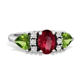 Lab Ruby Antique Style Three Stone 14K White Gold ring R2186