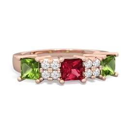 Lab Ruby Three Stone Diamond Cluster 14K Rose Gold ring R2592