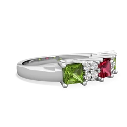 Lab Ruby Three Stone Diamond Cluster 14K White Gold ring R2592