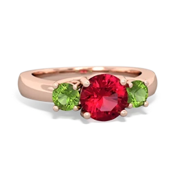 Lab Ruby Three Stone Round Trellis 14K Rose Gold ring R4018