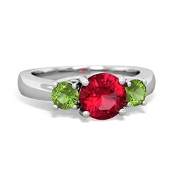 Lab Ruby Three Stone Round Trellis 14K White Gold ring R4018