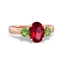 Lab Ruby Three Stone Oval Trellis 14K Rose Gold ring R4024