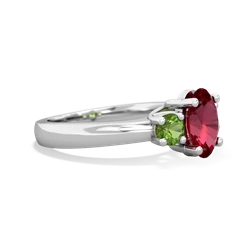 Lab Ruby Three Stone Oval Trellis 14K White Gold ring R4024