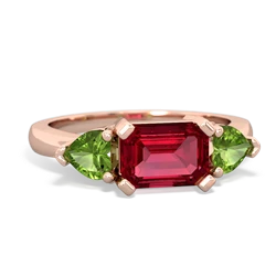 Lab Ruby Three Stone 14K Rose Gold ring R5235