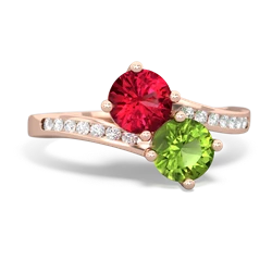 Lab Ruby Channel Set Two Stone 14K Rose Gold ring R5303