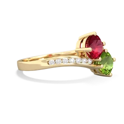 Lab Ruby Channel Set Two Stone 14K Yellow Gold ring R5303