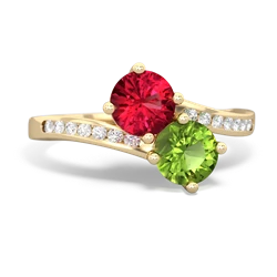 Lab Ruby Channel Set Two Stone 14K Yellow Gold ring R5303