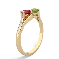 Lab Ruby Infinity Pave Two Stone 14K Yellow Gold ring R5285