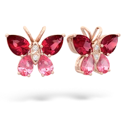 Lab Ruby Butterfly 14K Rose Gold earrings E2215