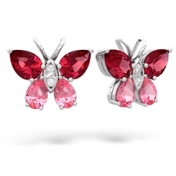 Lab Ruby Butterfly 14K White Gold earrings E2215