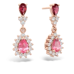 Lab Ruby Halo Pear Dangle 14K Rose Gold earrings E1882