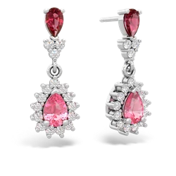 Lab Ruby Halo Pear Dangle 14K White Gold earrings E1882