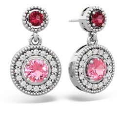 Lab Ruby Halo Dangle 14K White Gold earrings E5319