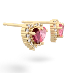 Lab Ruby Halo 14K Yellow Gold earrings E7008