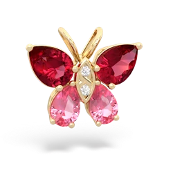 Lab Ruby Butterfly 14K Yellow Gold pendant P2215