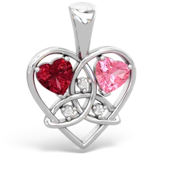 Lab Ruby Celtic Trinity Heart 14K White Gold pendant P5331